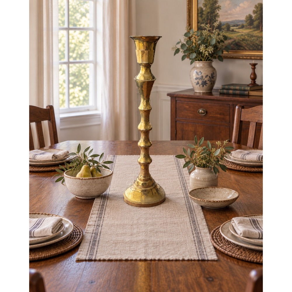 Vtg Tall Brass Candlestick Holder 22.5" Ornate Turned Statement Decor Made India